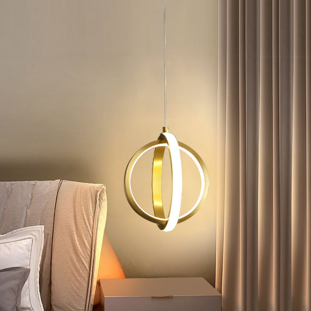 Messing LED-pendel med to ringe i geometrisk guld design
- lichtdekor.com