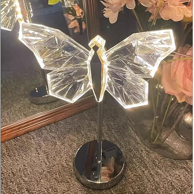 Bordlampe med sommerfugl-krystal