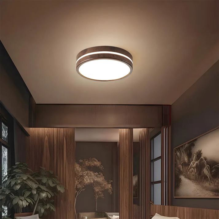 Træ loftlampe, rund