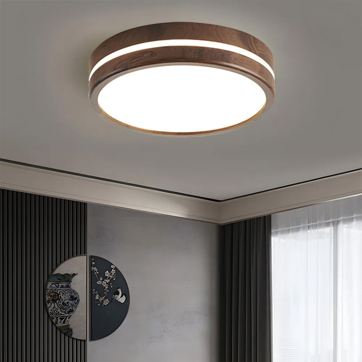 Træ loftlampe, rund