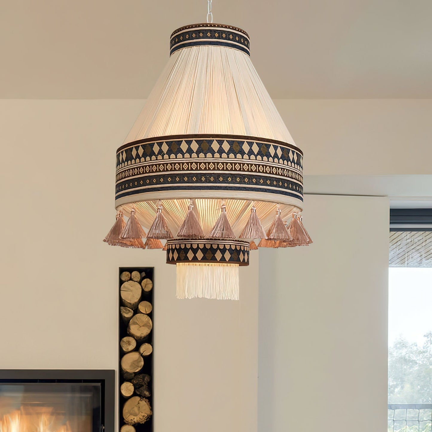 Pendellampe med frynser i boheme-stil