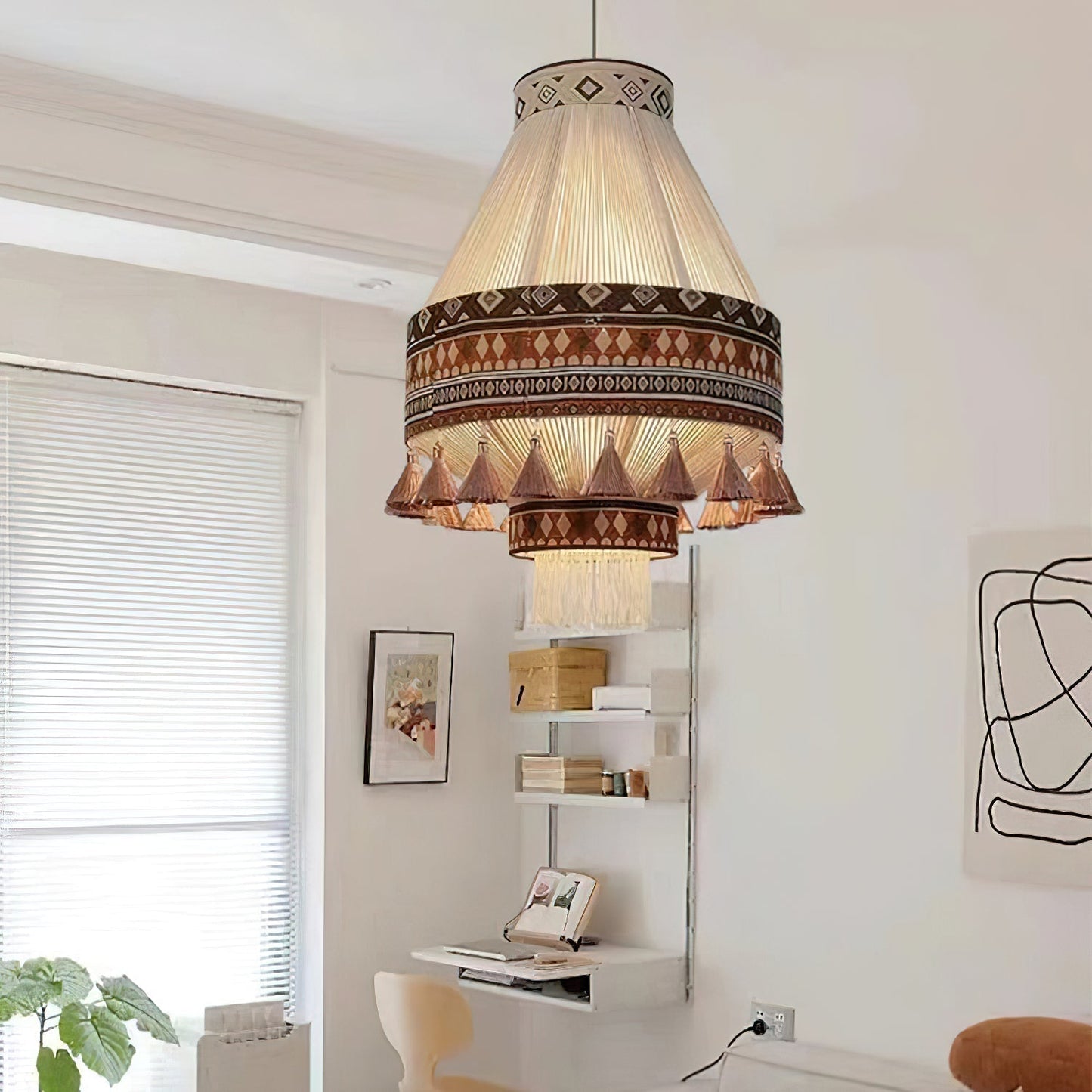 Pendellampe med frynser i boheme-stil