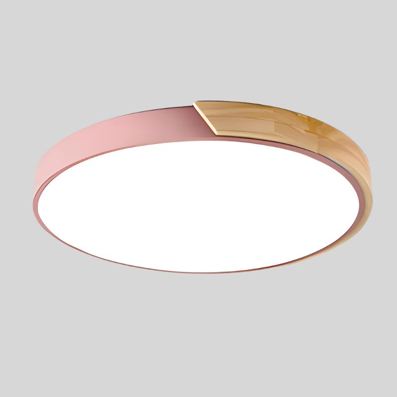 Rund loftslampe i træ, nordisk macaron-stil