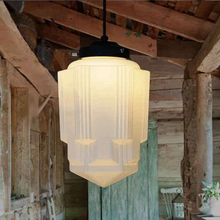 Gammel hvid mælkeglas geometrisk krukke lampe