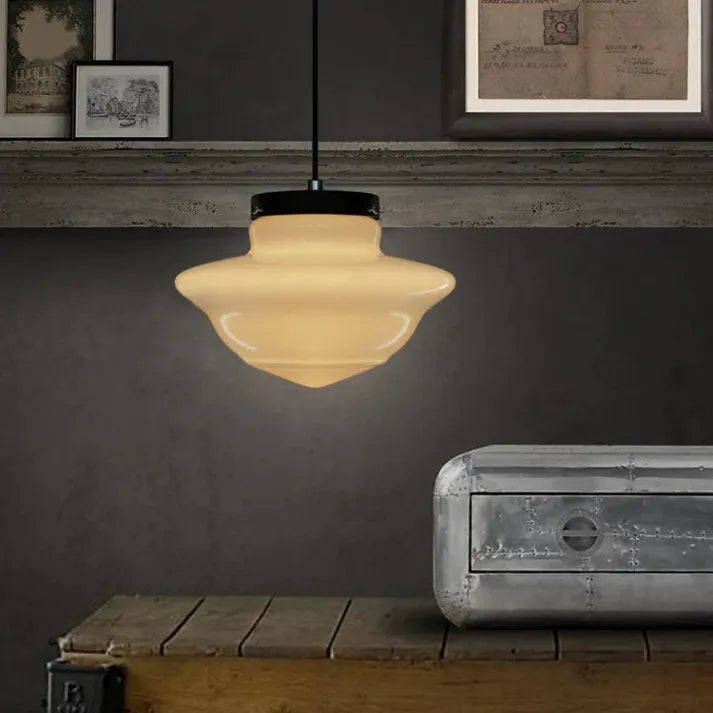 Gammel hvid mælkeglas geometrisk krukke lampe