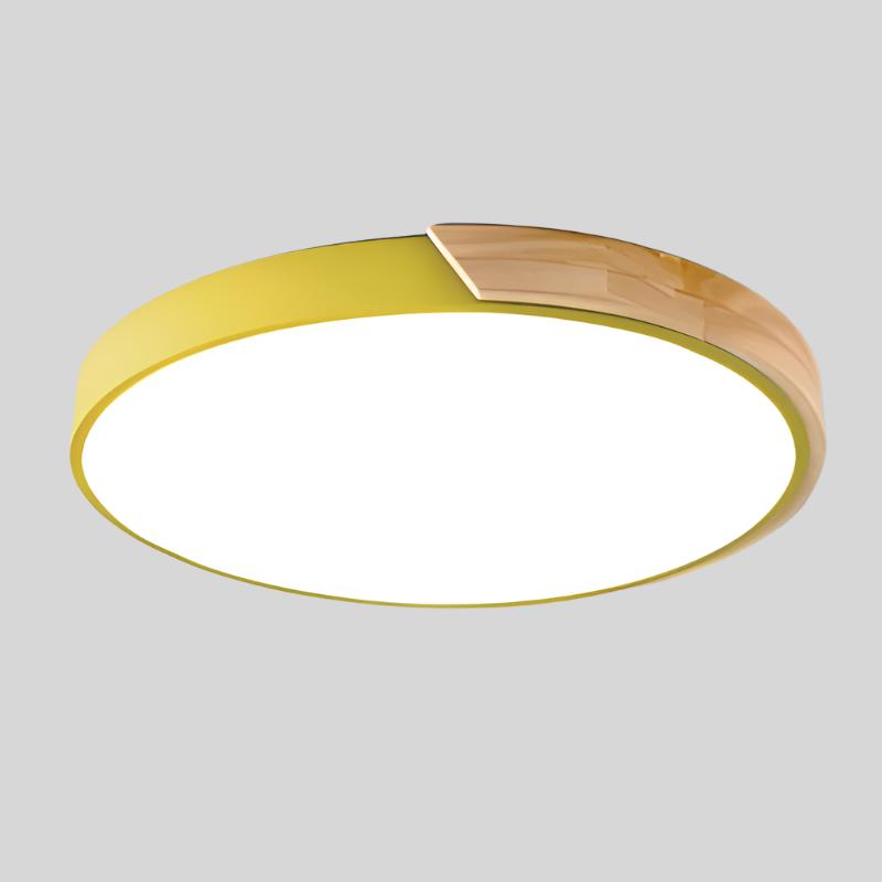 Rund loftslampe i træ, nordisk macaron-stil