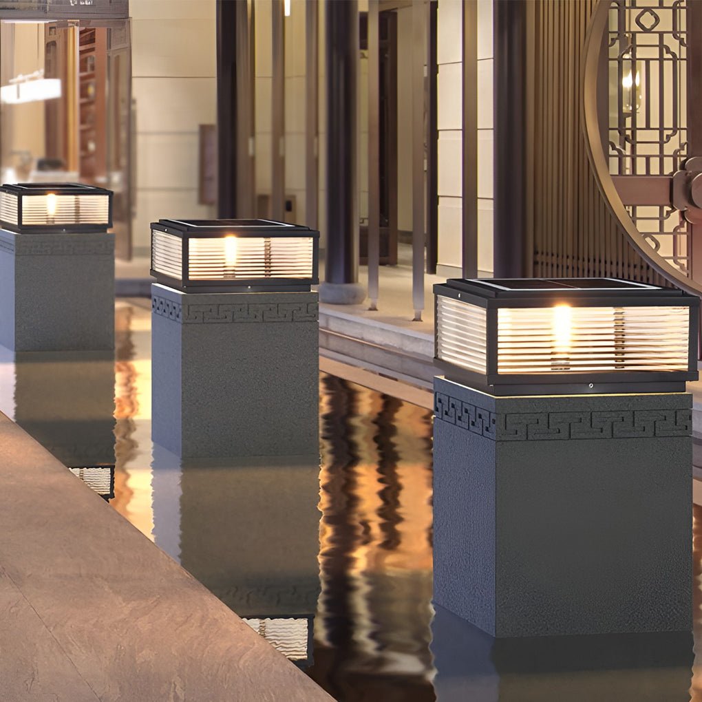 Outdoor Post Light Fixture, Square Glass, Ribbed Design