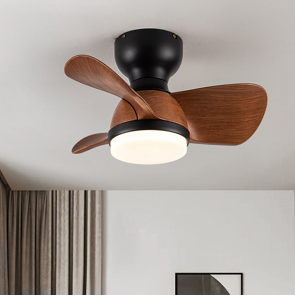 Elegant loftsventilator i træ med LED-lys til soveværelset