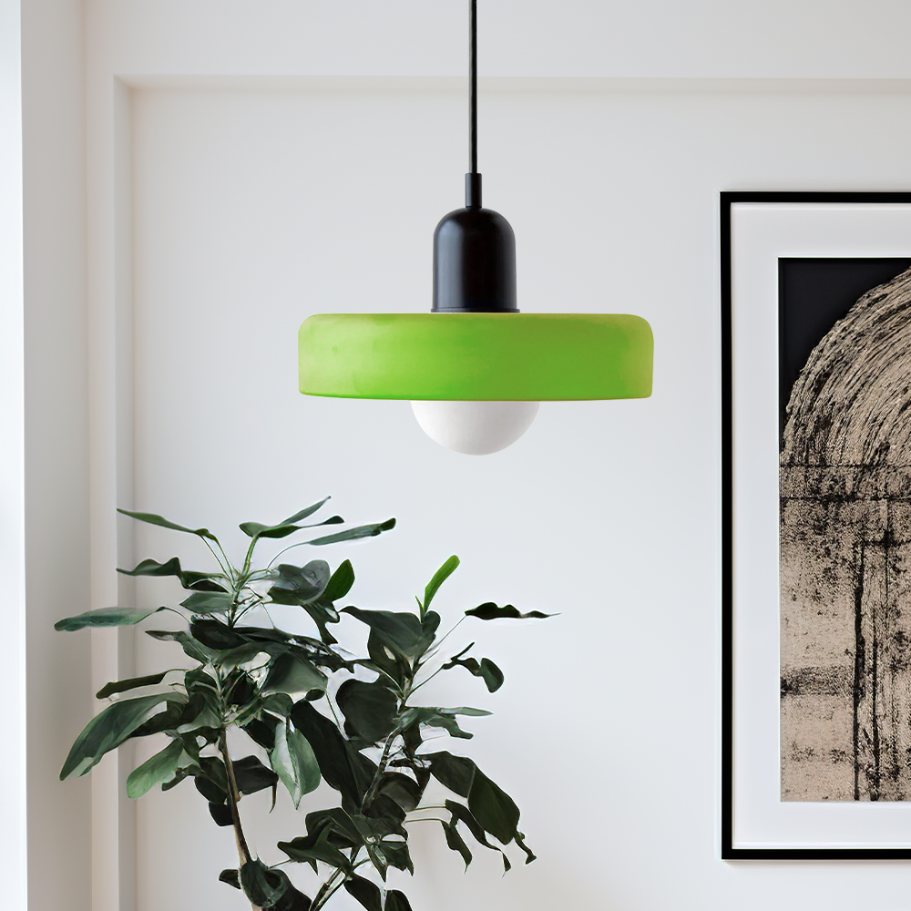 Pendellampe i Bauhaus-stil af farvet glas