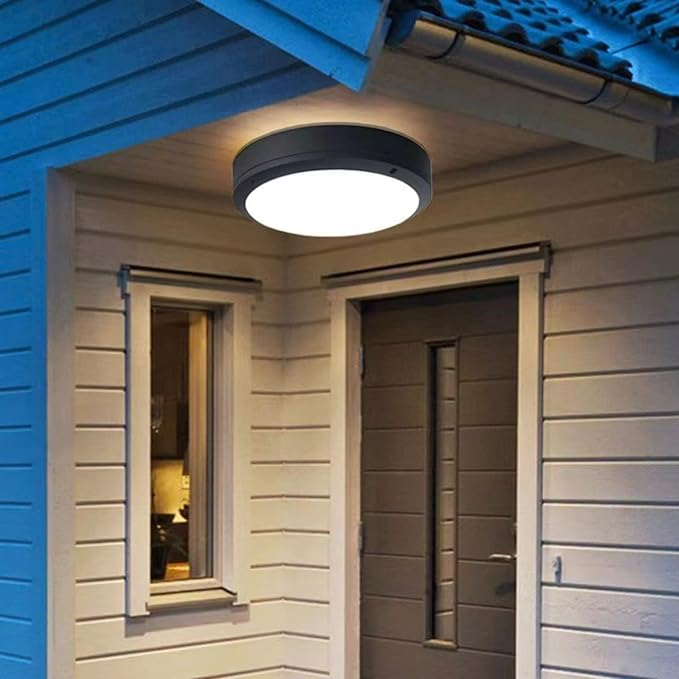 Rund, indbygget LED loftslampe i vandtæt aluminium til udendørs brug