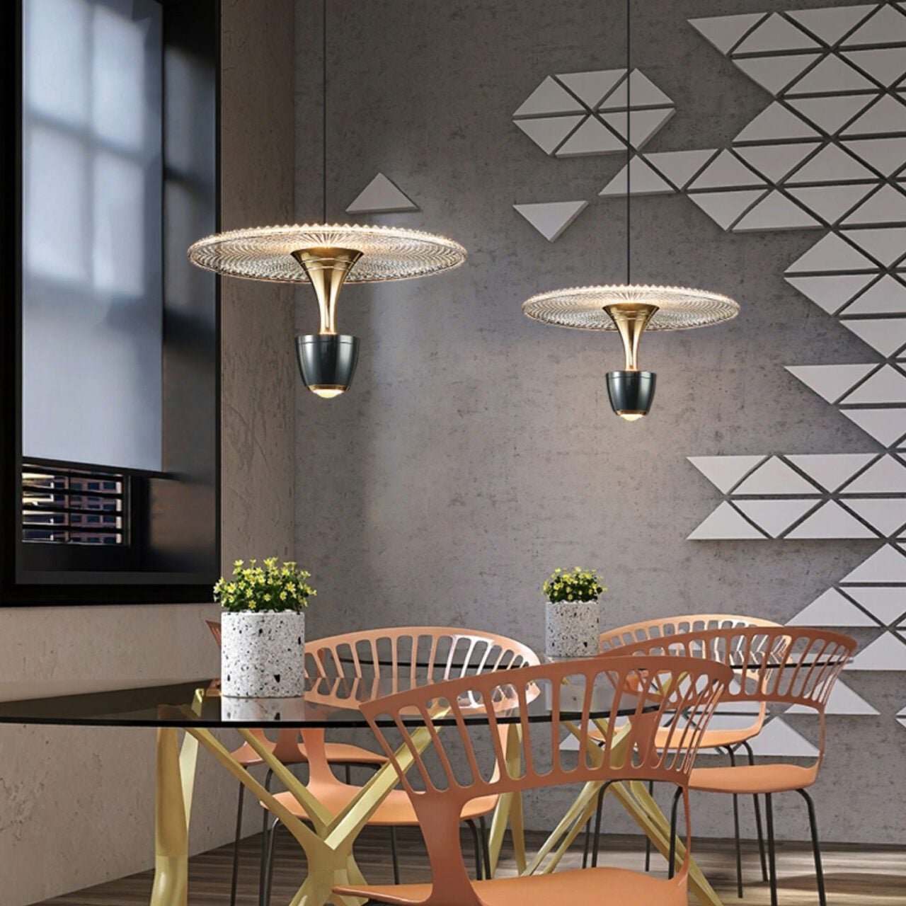 Stilren LED-pendellampe i skiveform