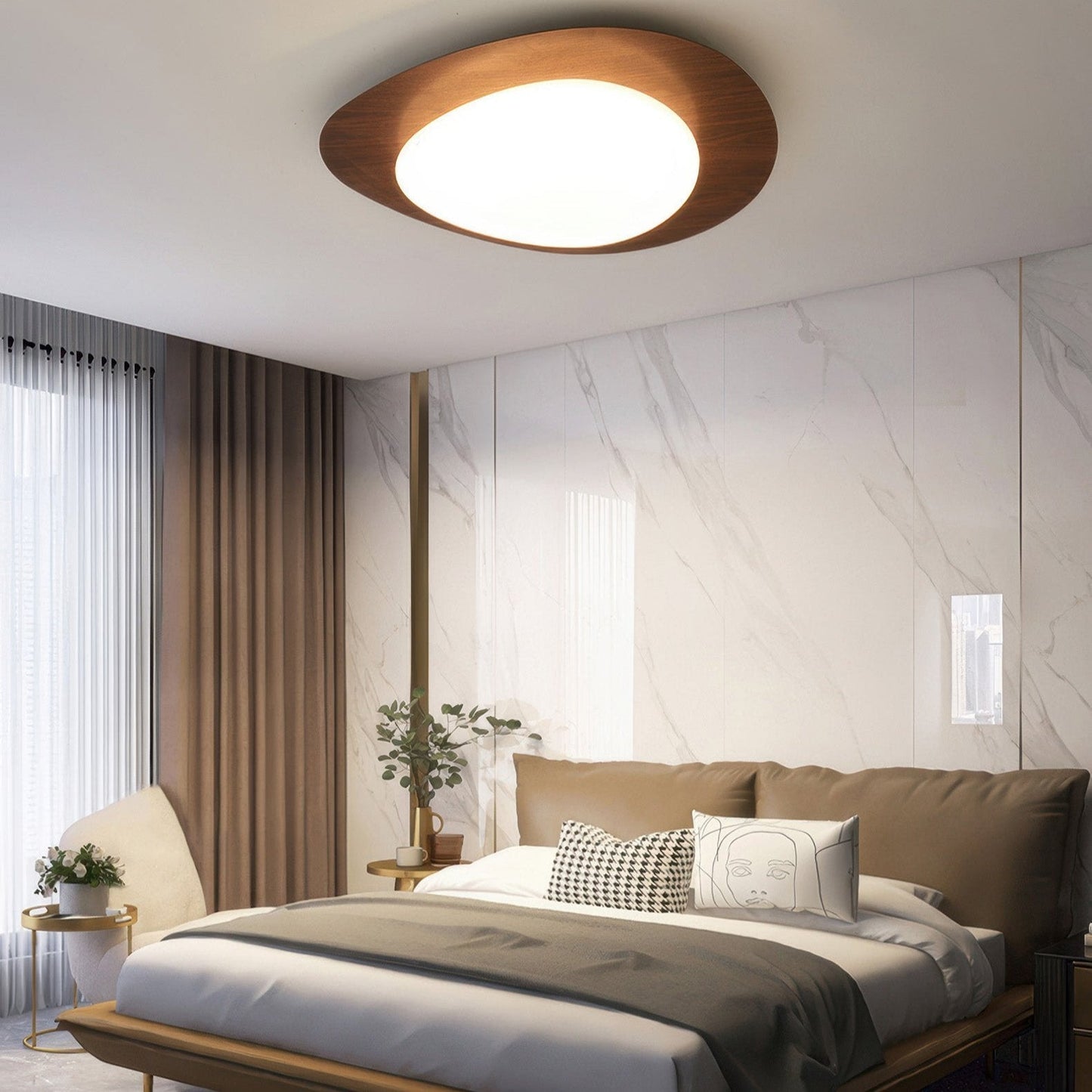Skandinavisk loftslampe i småsten- og trædesign