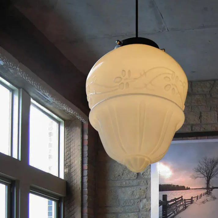 Gammel hvid mælkeglas geometrisk krukke lampe