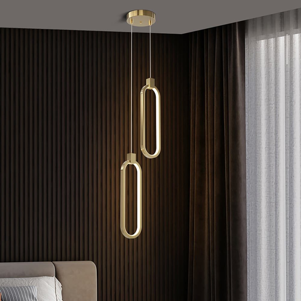 Elegant cirkel pendellampe i messingguld med 2 lyskilder