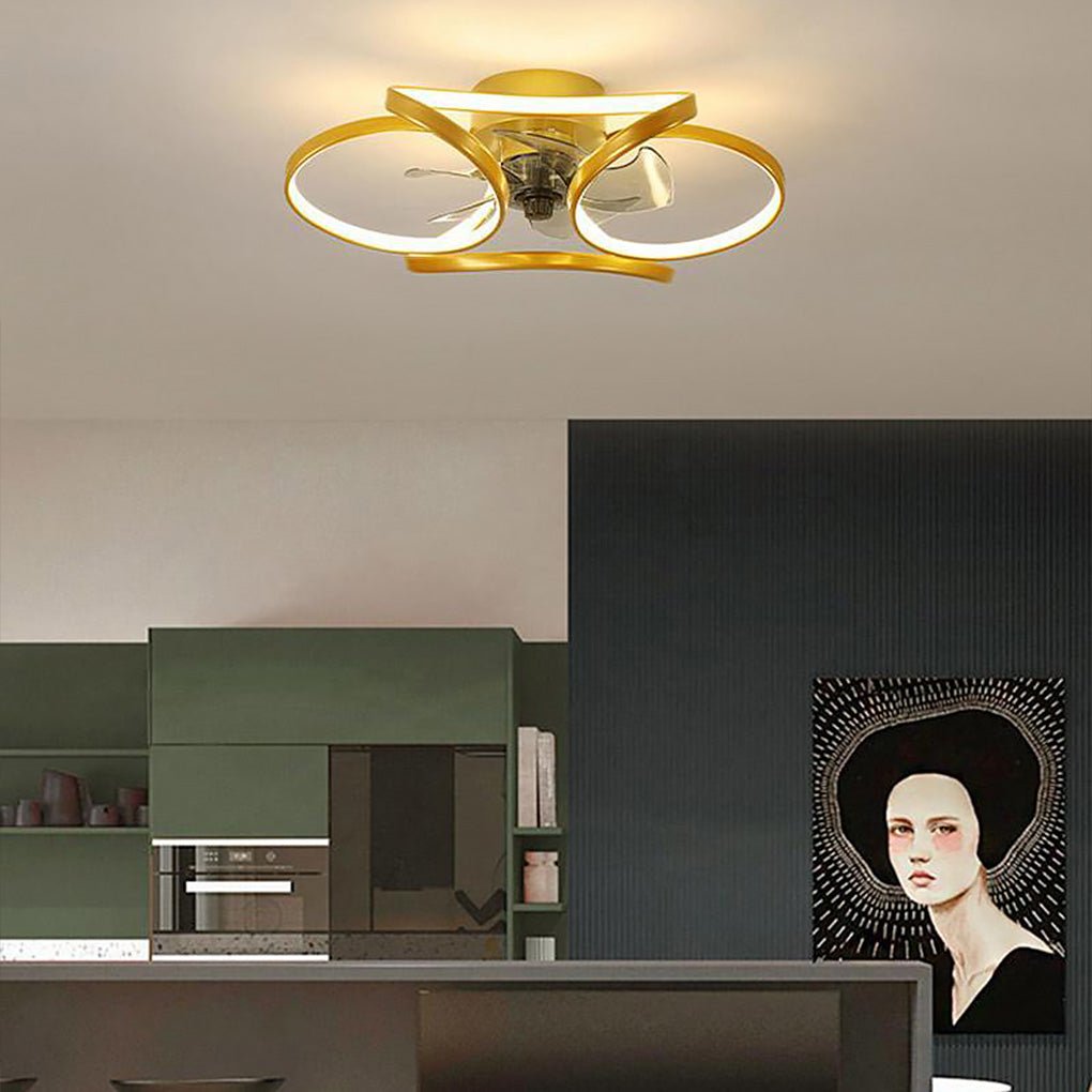 Modern LED Flush Mount Ceiling Fan with Remote Control & Flower Design