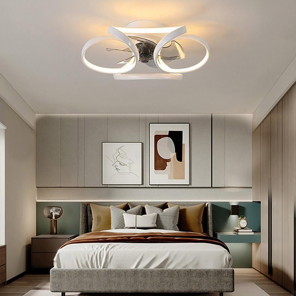 Modern LED Flush Mount Ceiling Fan with Remote Control & Flower Design
