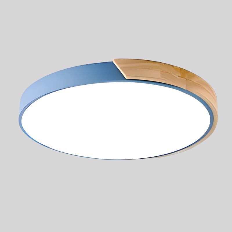 Rund loftslampe i træ, nordisk macaron-stil